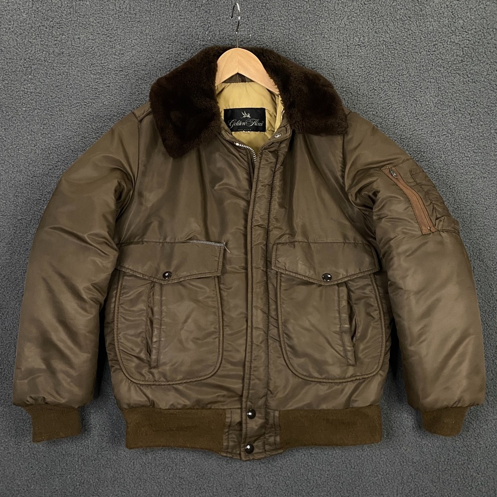Vintage Golden Fleece Jacket FITS Medium Puffer Fur Collar Flight Bomber Pilot